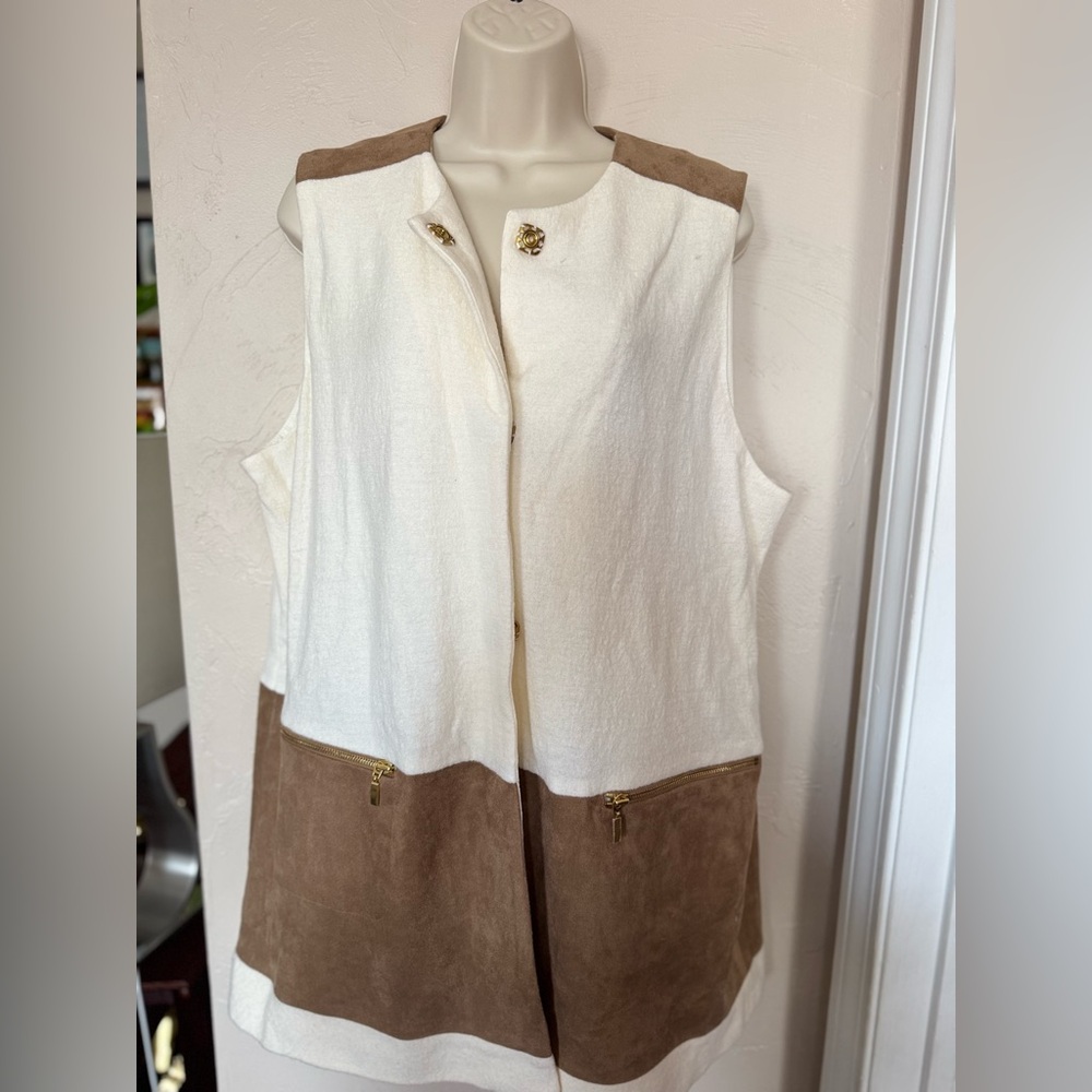 Chico's White and Tan Sleeveless Jacket